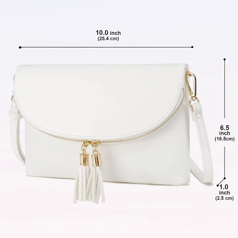 Women's Faux Leather Envelope Clutch Crossbody Bag with Multi Compartments